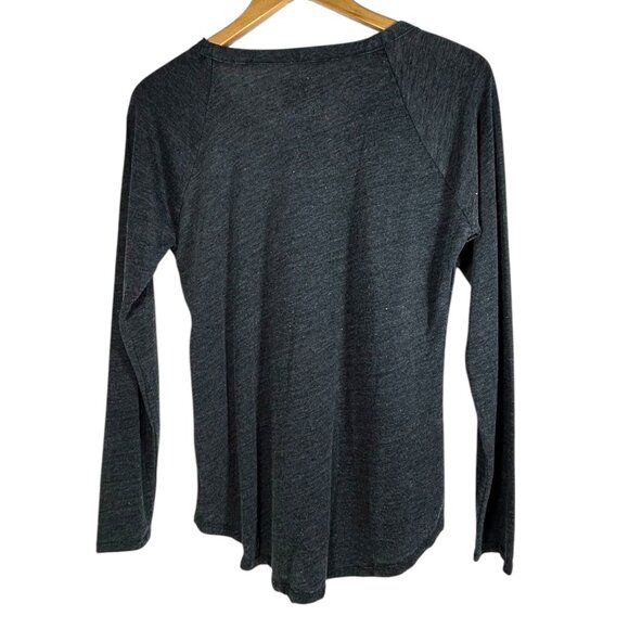 Chaser Top Women L Henley Shirttail Long Sleeve Heather Black Shirt Casual Norm - Picture 4 of 8